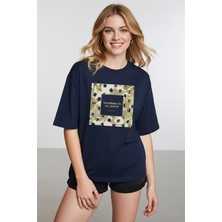 Caddekombin Kadın Gold Baskılı Sunshine Yazılı Lacivert T-Shirt