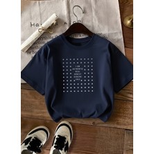 Caddekombin Kadın Işıltılı Nokta  Detaylı Bisiklet Yaka Lacivert T-Shirt