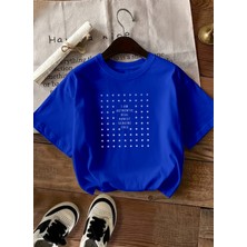 Caddekombin Kadın Işıltılı Nokta  Detaylı Bisiklet Yaka Saks Mavi T-Shirt