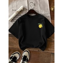 Caddekombin Kadın Çift Taraf Limoncello Baskılı Siyah T-Shirt