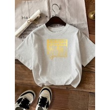 Caddekombin Kadın Your Heart Motto Yazılı Grafik Baskılı Gri T-Shirt