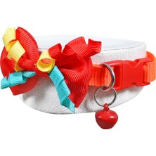 Braventa Collection Neon Kumaş Papyonlu Zilli Kedi Köpek Tasması Boyun Tasma Ayarlı