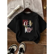 Caddekombin Kadın Şık Tasarım Chıc Yazılı Bisiklet Yaka Siyah T-Shirt
