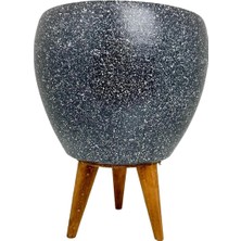 Braventa Collection Bitki Tasarımı Ev Dekorasyon Gri Granit Toprak Saksı Saksılık Salon Çiçeklik 3 Ayaklı - 15 cm
