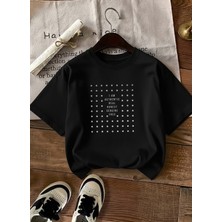 Caddekombin Kadın Işıltılı Nokta  Detaylı Bisiklet Yaka Siyah T-Shirt
