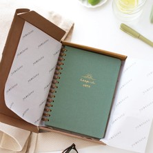 Braventa Collection A5 Spiralli Sert Kapak Keten Çizgili Tarihsiz Not Defteri Yeşil