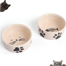 Braventa Collection ® 2'li Doğal Hijyenik Fırınlanmış Seramik Kedi Mama ve Su Kabı Seti