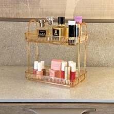 Braventa Collection 2 Katlı Makyaj Organizeri Kozmetik Aksesuar Düzenleyici Kozmetik Vitrini (Amber Sarı)