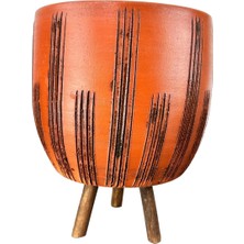 Braventa Collection Ev Dekorasyon Aksesuar Desenli Toprak Saksı Saksılık Salon Çiçeklik 3 Ayaklı - 19 cm