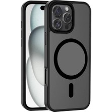 Braventa Collection ile Uyumlu iPhone 16 Pro Kılıf M-Safe Şarj Özellikli Mat Arka Yüzey Sio Kapak Siyah
