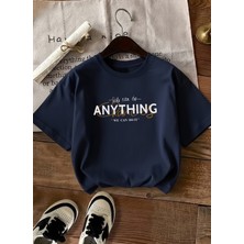 Caddekombin Kadın We Can Do It Baskılı Bisiklet Yaka Lacivert T-Shirt