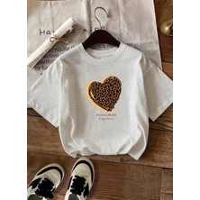 Caddekombin Kadın Wıld At  Baskılı Bisiklet Yaka Gri T-Shirt