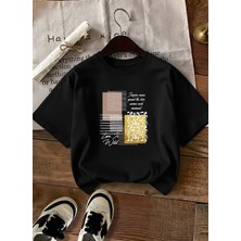 Caddekombin Kadın Love Wilt Baskılı Yazılı Basic Siyah T-Shirt