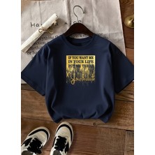 Caddekombin Kadın Your Heart Motto Yazılı Grafik Baskılı Lacivert T-Shirt