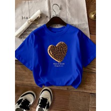 Caddekombin Kadın Wıld At  Baskılı Bisiklet Yaka Saks Mavi T-Shirt