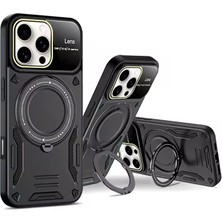 Braventa Collection iPhone 16 Pro ile Uyumlu Lens Kamera Korumalı Entegre Standlı Kılıf (Siyah)