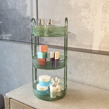 Braventa Collection 3 Katlı Makyaj Organizeri Kozmetik Aksesuar Düzenleyici Kozmetik Vitrini Yuvarlak (Zümrüt Yeşil)