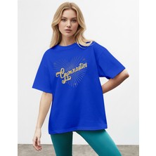Caddekombin Kadın Işıltılı Yıldız Noktalı  Detaylı Bisiklet Yaka Saks Mavi T-Shirt