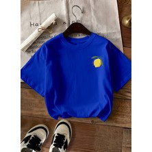 Caddekombin Kadın Çift Taraf Limoncello Baskılı Saks Mavi T-Shirt