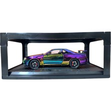 Toysturka 1:24 Metal Model Koleksiyon Araba Nissan Skyline Gt-R R34 Yeşil-Mor 19 cm (Döner Ön Tekerler)