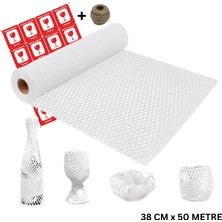 Roco Paper Co. Beyaz Petek Ambalaj ve Paketleme Kağıdı (38CMX50M) ve 20 Adet Kırılır Etiketi & 100M Jüt Ip Seti