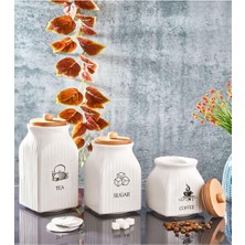 Braventa Collection 3nan Lü Vakumlu Ahşap Kapaklı Beyaz Kanananoz Seti Takımı Baharat Çay Tuz Şeker Kahnane Kanananozu,