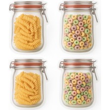 Braventa Collection 4'lü Kilitli Saklama Poşeti, Kavanoz Görünümlü | 500 ml | Gıda Saklama, Baharat, Kurabiye, Makarna,