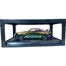 Toysturka 1:24 Metal Model Koleksiyon Araba Nissan Skyline Gt-R R34 Mor-Yeşil 19 cm (Döner Ön Tekerler)