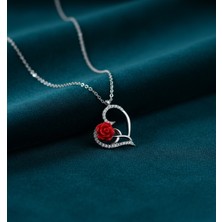 Modahilye - 925 Ayar Gümüş Kalbimin Gülü Zirkon Taşlı Kadın Gümüş kolye