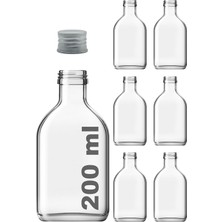 Braventa Collection 200 cc Kapaklı Cold Brew Şişesi 200 ml Yassı Soğuk Kahve Cam Şişe 6 Adet (Gümüş (Metal))