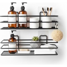 Braventa Collection Orret Home Yapışkanlı Siyah Banyo ve Mutfak Rafı – Tek Katlı Düz Şampuanlık ve Baharatlık, Delmeden