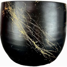 Braventa Collection Ev Dekorasyon Aksesuar Siyah Üzeri Gold Mermer Efektli Toprak Saksı Saksılık Salon Çiçeklik - 19 cm