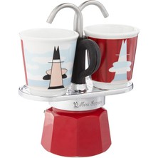 Braventa Collection - Set Mini Express: Ocak Üstü Espresso Pişirici + 2 Cups - Magrite Serisi