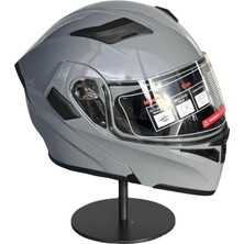 Scharf 902 Çene Açılır Motosiklet Kaskı – Güneş Gözlüklü Cement Grey (Şeffaf Vizörlü)