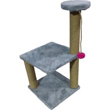 Feyza Design Çift Katlı Yuvarlak Basamaklı Ponponlu Jut Kedi Tırmalama Tahtası
