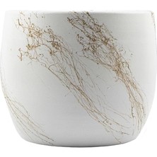 Braventa Collection Bitki Tasarımı Ev Dekorasyon Aksesuar Beyaz Üzeri Gold Mermer Efektli Toprak Saksı Saksılık Salon Çi