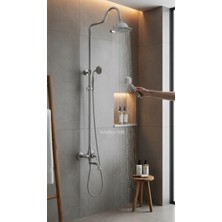 İsaoğlu Yapı Retro Duş Sistemi Tepe Yağmurlamalı Banyo Duş Seti Krom Pirinç Materyal Alt Armatür Dahil Set