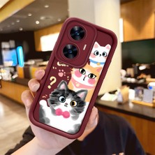 Ucuc Realme C55 Uyumlu Sevimli Kedi Desenli Bordo Silikon Lens Koruma Şok Emici Kılıf