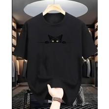 Punix Kids Punıx Kids Özel Seri Minik Siyah Kedicik Baskılı %100 Pamuk Ultra Rahat Yeni Sezon Kız Çocuk T-Shırt