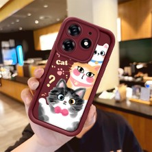 Ucuc Tecno Spark 10 Pro Uyumlu Sevimli Kedi Desenli Bordo Silikon Lens Koruma Şok Emici Kılıf
