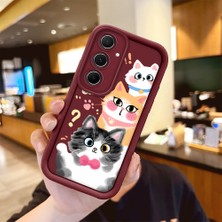 Ucuc Samsung Galaxy A55 Uyumlu Sevimli Kedi Desenli Bordo Silikon Lens Koruma Şok Emici Kılıf