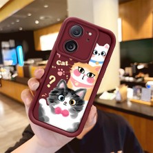 Ucuc Xiaomi 13T PRO/13T Uyumlu Sevimli Kedi Desenli Bordo Silikon Lens Koruma Şok Emici Kılıf