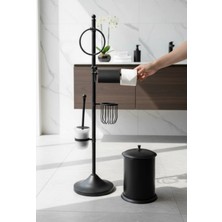İsaoğlu Yapı Siyah Banyo Seti Fırçalık Tuvalet Kağıtlık Kova Havluluk Retro Seri Pirinç Malzeme Mat Siyah Renk