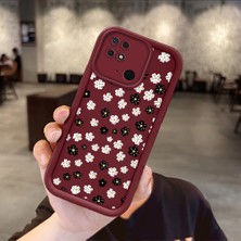 Ucuc Xiaomi Redmi 10C Uyumlu Bordo Silikon Kılıf Çiçek Desenli Darbeye Dayanıklı Lens Koruma