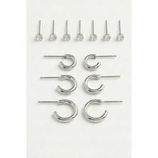 Aurrari Silver Mini 3 Çift Halka Ve 6 Adet Zrikon Taşlı Küpe Seti