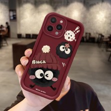 Ucuc iPhone 14 Pro Max Uyumlu Bordo Silikon Kılıf Sevimli Kartun Desenli Darbeye Dayanıklı Lens Koruma