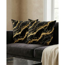 Menesa Home Siyah Gold Mermer Desenli Dijital Baskı Modern Dekoratif 2’li Kırlent Kılıfı Seti