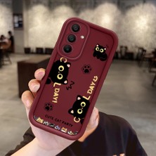 Ucuc Samsung Galaxy A15 Uyumlu Sevimli Kedi Desenli Bordo Silikon Lens Koruma Şok Emici Kılıf