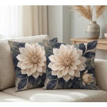 Menesa Home Bej Krem Çiçek Temalı Modern Dijital Baskı Dekoratif 2’li Kırlent Kılıfı Seti