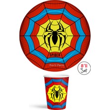 Parti Pera Spider Karton Tabak Bardak 8'li Set Örümcek Temalı Karton Tabak Bardak